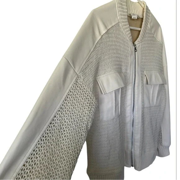 Anthropologie Crochet Bomber Cardigan Ivory Excellent Size L - Picture 5 of 9
